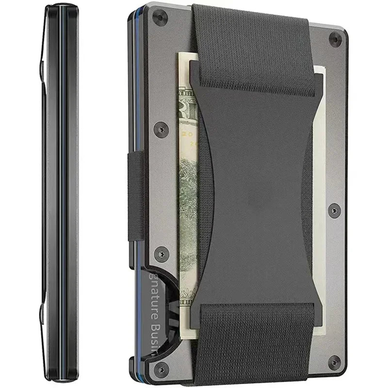 Forged Carbon Fiber Minimalist Slim Smart Wallets for Men Cashback Credit Card Holder Luxury Aluminium Wallet RFID Money Clip