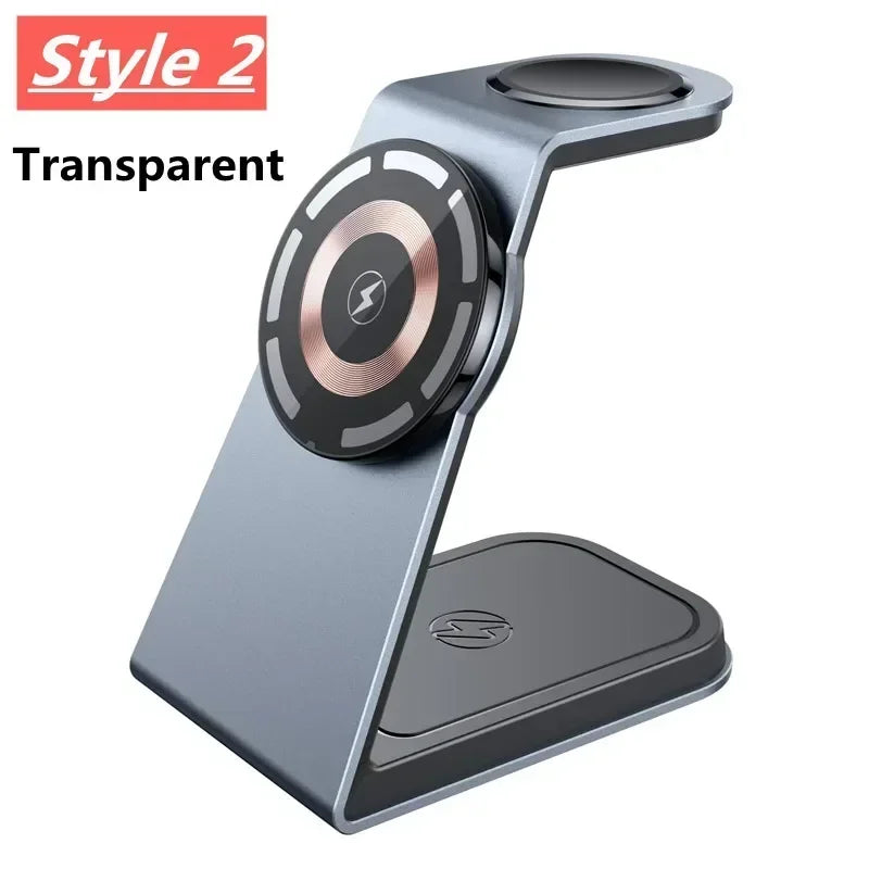 3 In 1 Metal Magnetic Wireless Charger Stand For Magsafe iPhone 16 15 14 Pro Max iWatch 1-10 Fast Charging Station Phone Holder