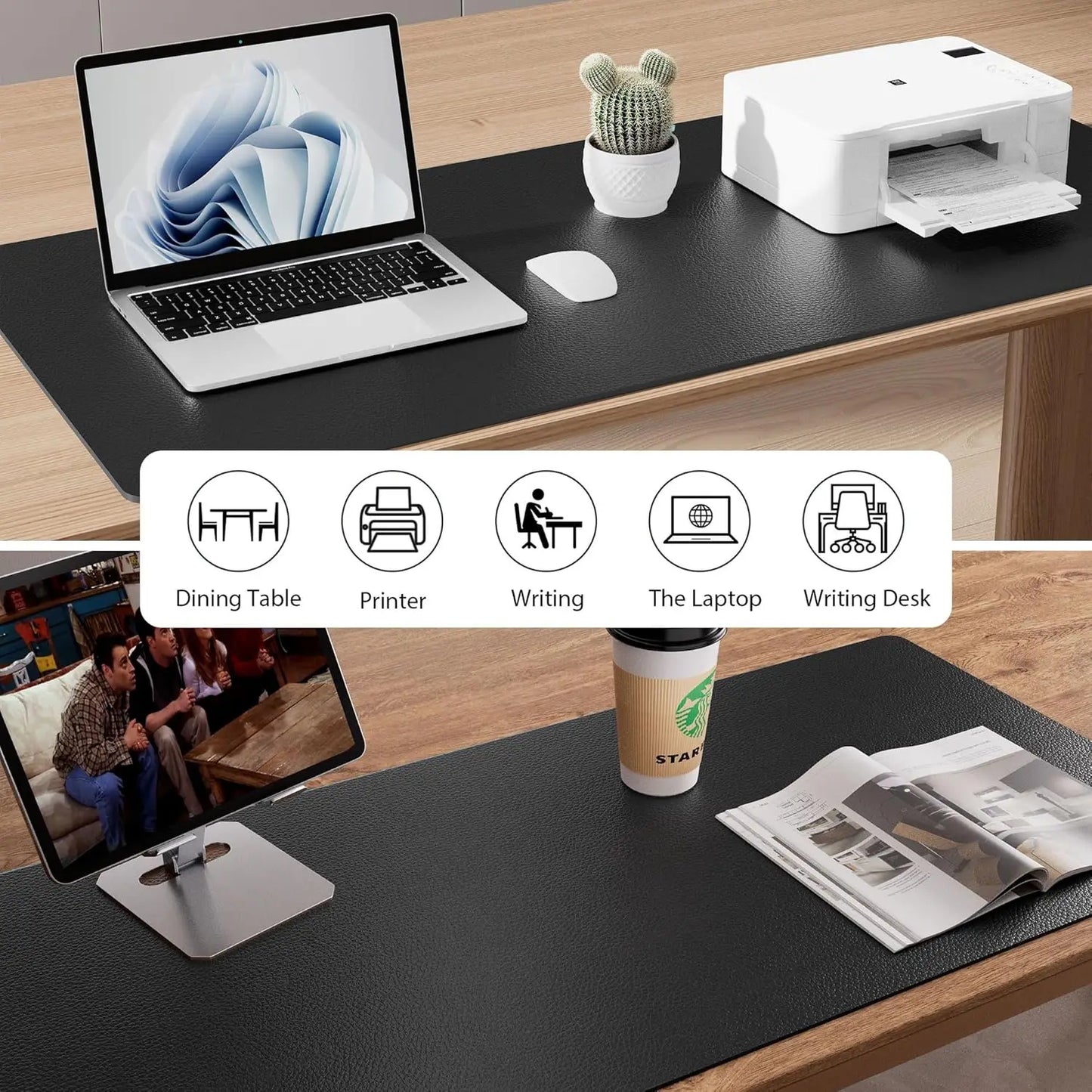 Large Desktop Mat,Leather Desk Pad Protector, Office Desktop Keyboard Desk Mat, Non-Slip PU Leather with Desk Blotter,Mouse Pads