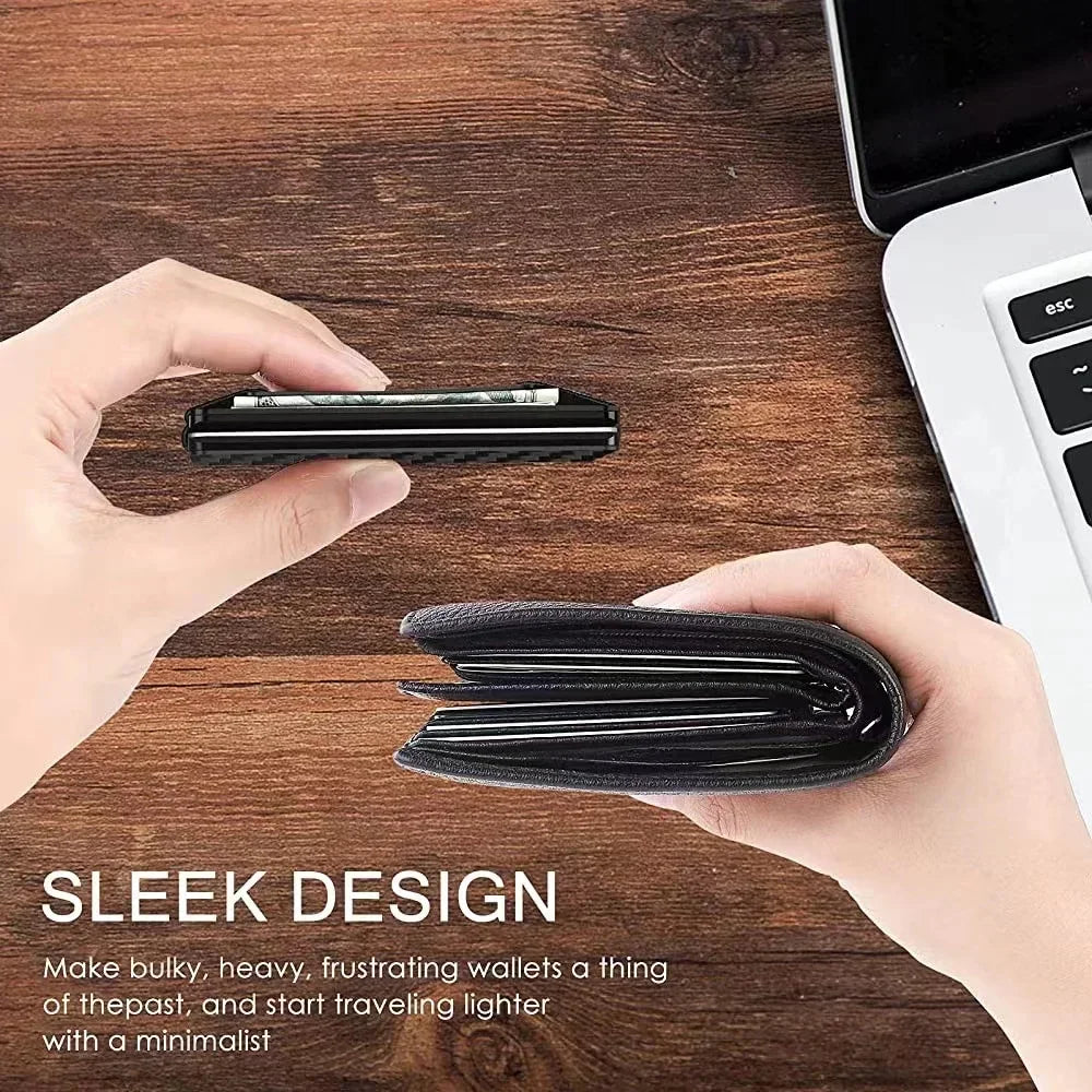 Forged Carbon Fiber Minimalist Slim Smart Wallets for Men Cashback Credit Card Holder Luxury Aluminium Wallet RFID Money Clip