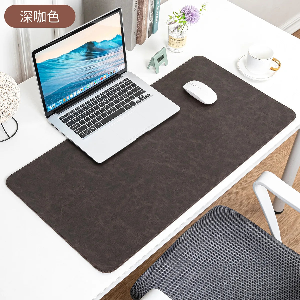 The Luxe Leather Desk Companion - PU Mat with True Grain Texture for Writing & Mouse Buttery-Soft Faux Leather Desk Blotter