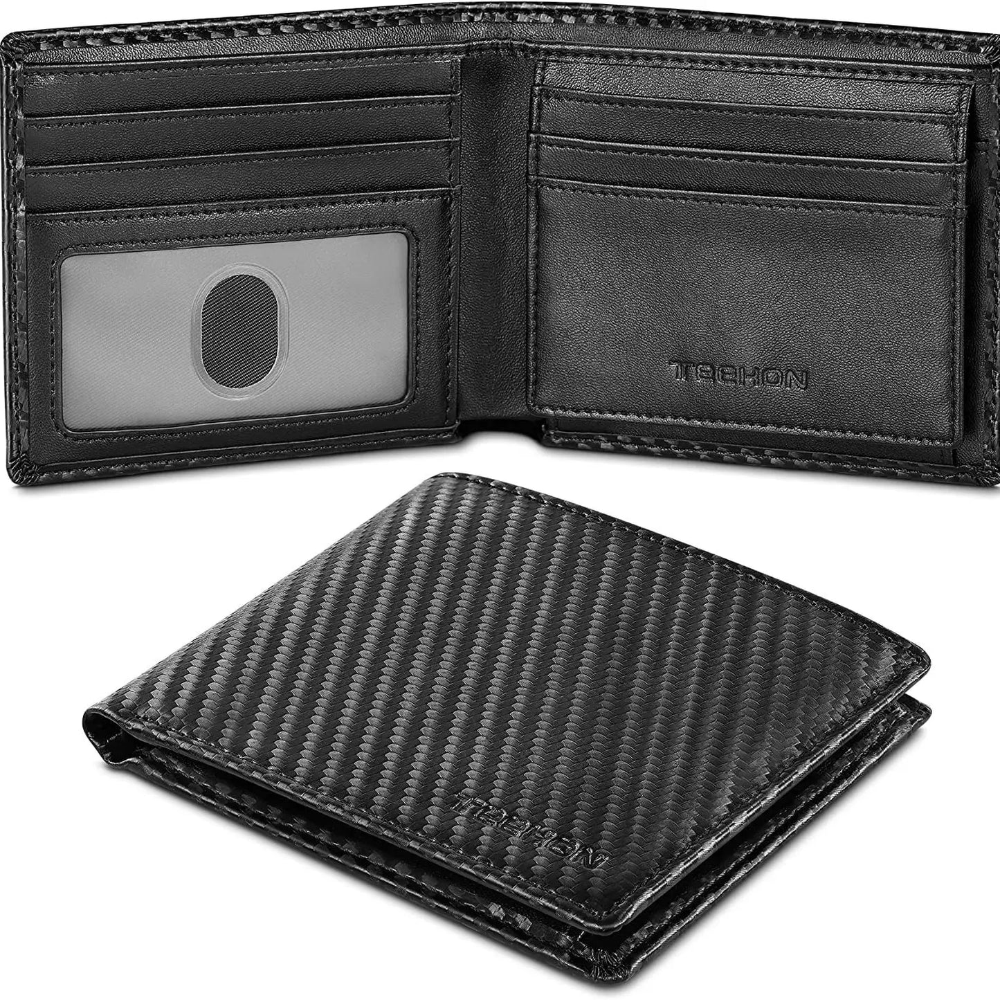 Slim Minimalist Tri-Fold Wallet Carbon Fiber RFID Blocking Men's Wallet With ID Window and 8 Card Slots
