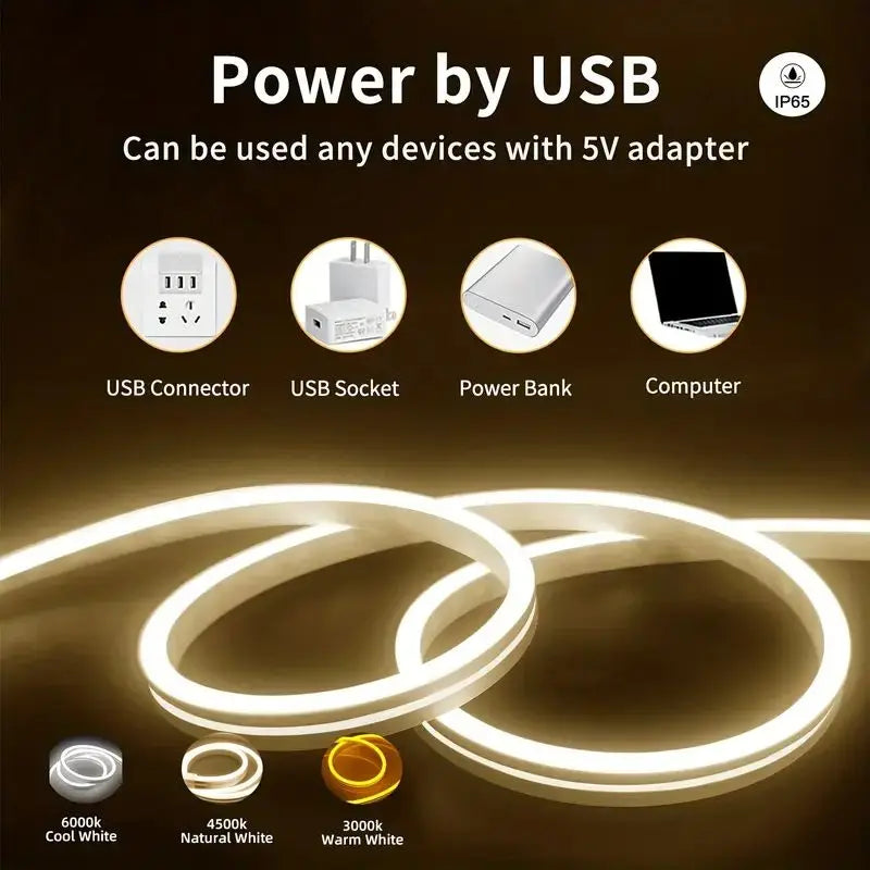 Touch Sensor LED Strip Lights Neon Sign 5V USB Dimmable Waterproof Neon Lamp Flexible Tape Silicone Bedroom Backlight DIY Decor