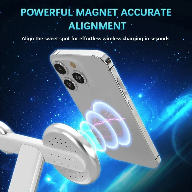 3 In 1 Magnetic Wireless Charger Stand Desk Fast Charging Station For Magsafe iPhone 16 15 14 13 12 Pro Max iWatch Airpods Pro